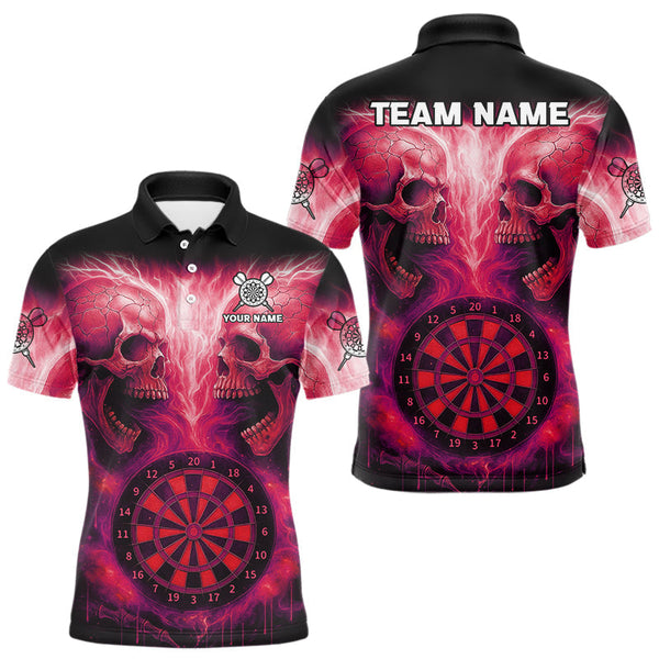 Maxcorners Electric Red Skulls & Dartboard Darts Shirt For Men - Custom Dart Player Jersey MT2306