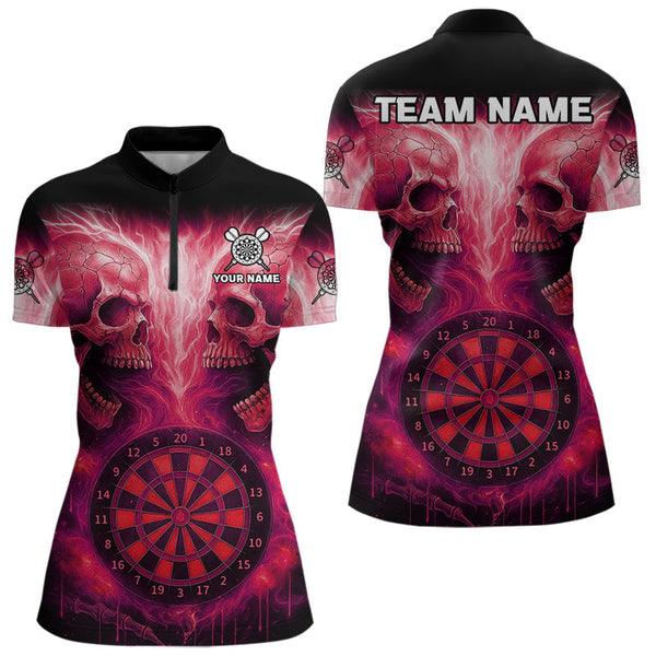 Maxcorners Electric Red Skulls & Dartboard Darts Shirt For Men - Custom Dart Player Jersey MT2306