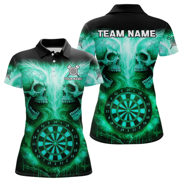 Maxcorners Electric Green Skulls & Dartboard Men's Darts Shirt - Custom Name For Players MT2306