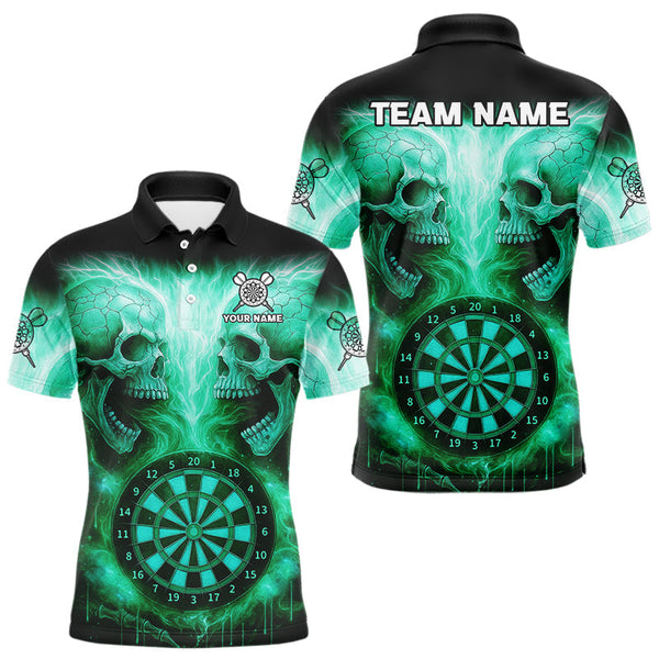 Maxcorners Electric Green Skulls & Dartboard Men's Darts Shirt - Custom Name For Players MT2306