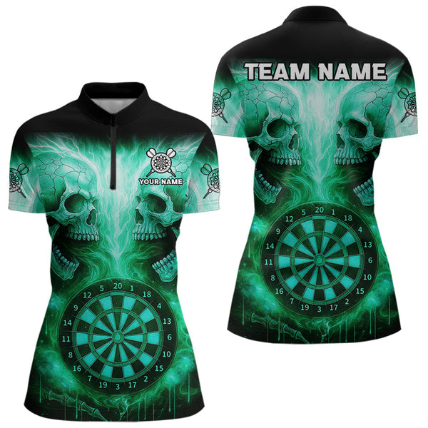 Maxcorners Electric Green Skulls & Dartboard Men's Darts Shirt - Custom Name For Players MT2306