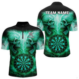 Maxcorners Electric Green Skulls & Dartboard Men's Darts Shirt - Custom Name For Players MT2306