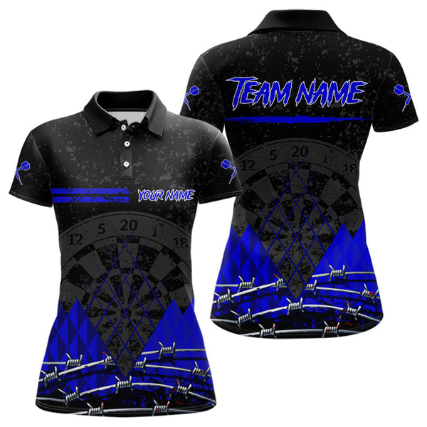 Maxcorners Barbed Wire & Grunge Dartboard Blue Darts Shirt For Men - Custom Name For Players MT2306