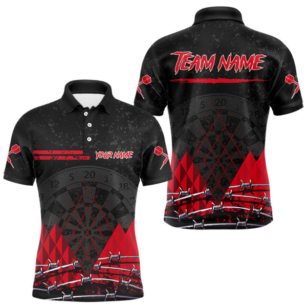 Maxcorners Barbed Wire & Grunge Dartboard Red Darts Shirt For Men - Custom Name For Players MT2306