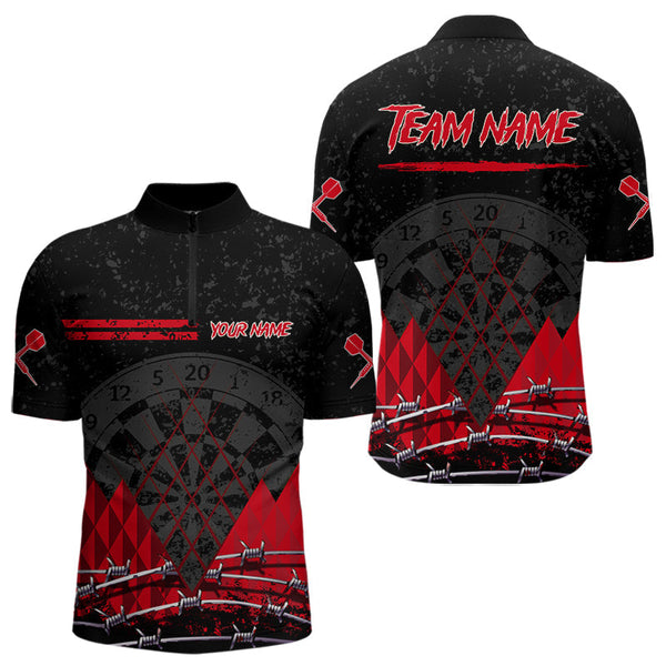 Maxcorners Barbed Wire & Grunge Dartboard Red Darts Shirt For Men - Custom Name For Players MT2306