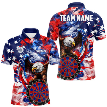 Maxcorners Eagle American Flag Dart Polo 1/4-Zip Shirt For Men Custom Smoke Patriotic Dart Team Uniforms LM1406