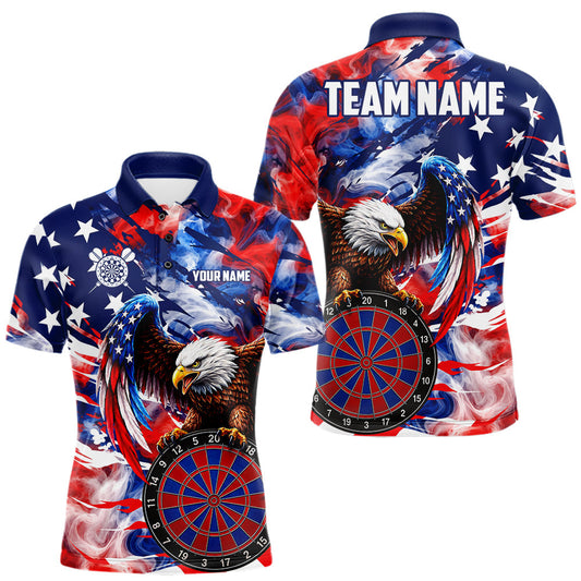Maxcorners Eagle American Flag Dart Polo 1/4-Zip Shirt For Men Custom Smoke Patriotic Dart Team Uniforms LM1406