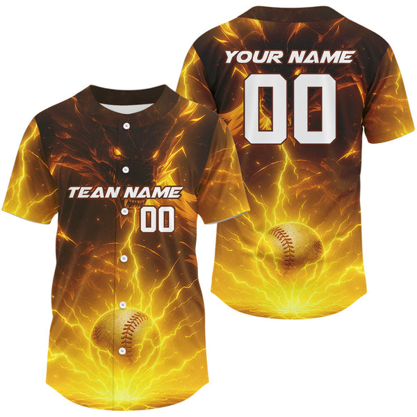 Maxcorners Baseball Men Jersey Personalized Lightning Dragon With Youth Baseball Jerseys | Yellow LM2608