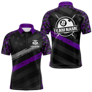 Maxcorners Black & Purple Digital Camo Pool Billiard Shirt For Men Custom 8 Ball US Flag Patriot Billiard Team Shirt LM0409