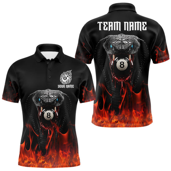 Maxcorners Cobra Snake 8 Ball Billiard Shirt For Men Custom Pool Team Jersey Red Flaming Billiard Shirt