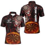 Maxcorners Dripping Skull Flaming Dartboard Men's Red Darts Shirt - Custom Name For Players MT2306