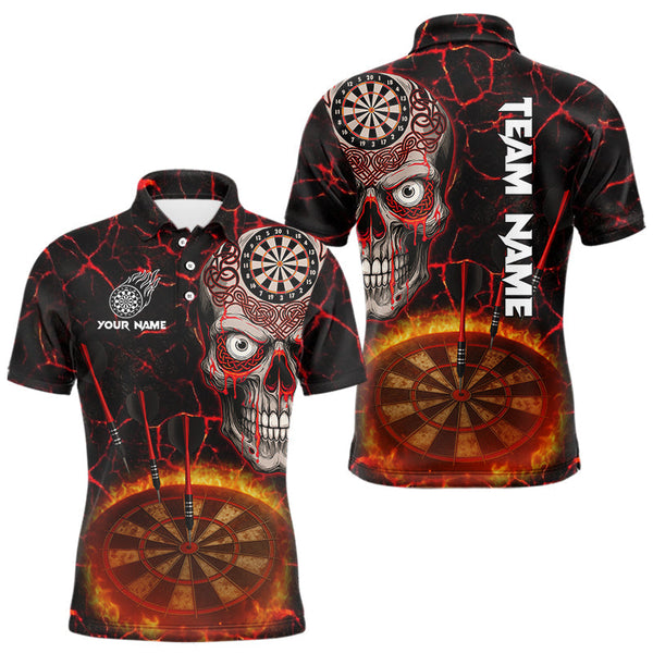 Maxcorners Dripping Skull Flaming Dartboard Men's Red Darts Shirt - Custom Name For Players MT2306