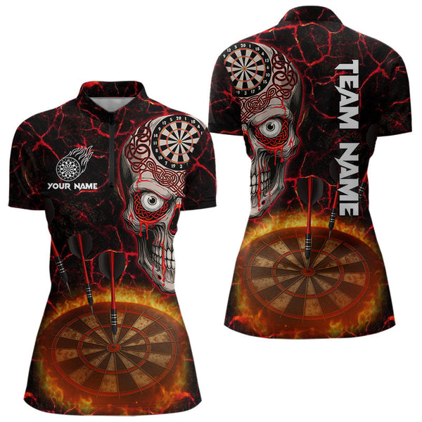 Maxcorners Dripping Skull Flaming Dartboard Men's Red Darts Shirt - Custom Name For Players MT2306