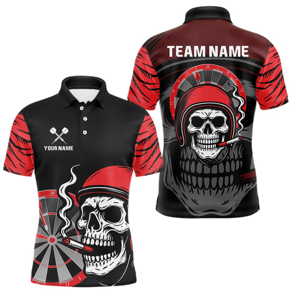Maxcorners Smoking Skull Red Dartboard Men's Darts Shirt - Custom Name For Darts Jersey MT2306