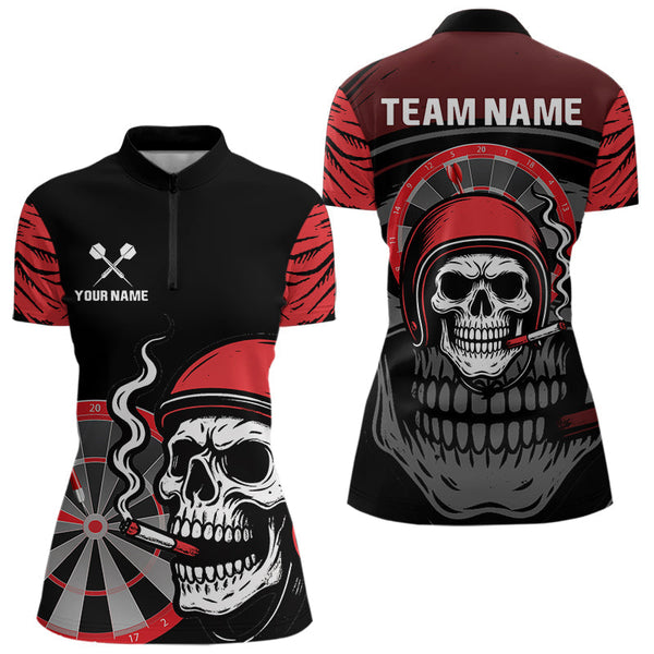 Maxcorners Smoking Skull Red Dartboard Men's Darts Shirt - Custom Name For Darts Jersey MT2306