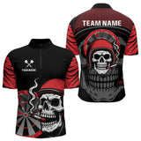 Maxcorners Smoking Skull Red Dartboard Men's Darts Shirt - Custom Name For Darts Jersey MT2306
