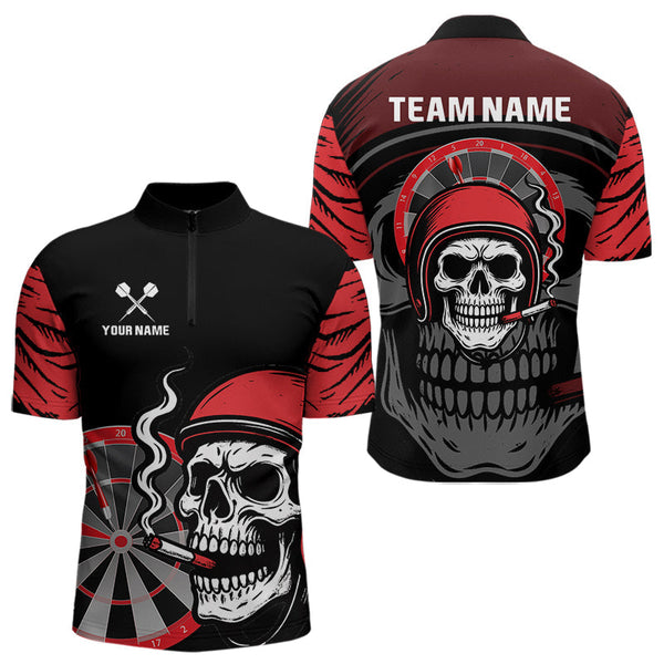 Maxcorners Smoking Skull Red Dartboard Men's Darts Shirt - Custom Name For Darts Jersey MT2306