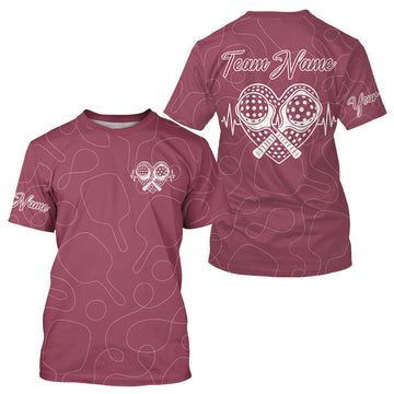 Maxcorners Men's Pickleball T-Shirt Custom Pickleball Heartbeat For Pickleball Lovers | Pink LM1708