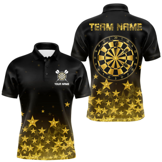 Maxcorners Black & Gold Stars Dartboard Dart Shirt For Men Custom Name Dart Player Team Jersey League