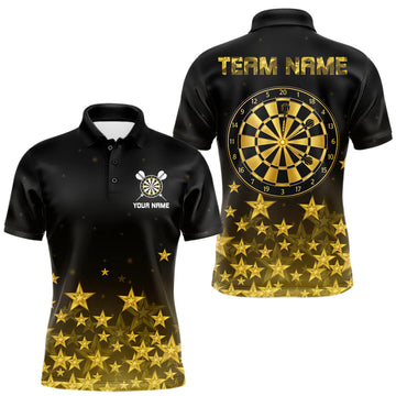 Maxcorners Black & Gold Stars Dartboard Dart Shirt For Men Custom Name Dart Player Team Jersey League