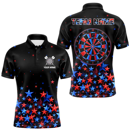 Maxcorners Black, Blue And Red Stars Dartboard Dart Shirt For Men Custom Name Dart Player Team Jersey League