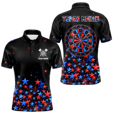 Maxcorners Black, Blue And Red Stars Dartboard Dart Shirt For Men Custom Name Dart Player Team Jersey League