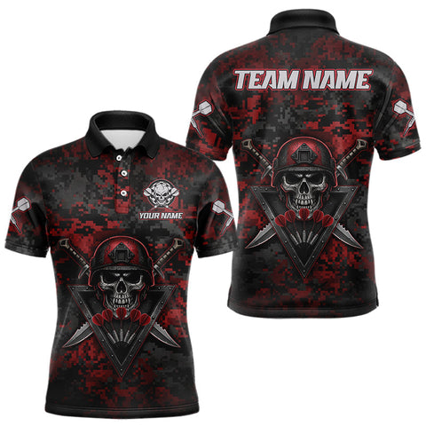 Maxcorners Skull Warrior Red Digital Camo Custom Funny Darts Polo Shirt For Men Dart Jerseys MT1511