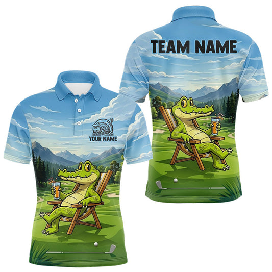 Maxcorners Funny Crocodile Golf Course Golf Polo Shirts For Men Personalized Team Name Golf Attire LM1705
