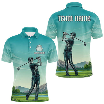 Maxcorners Funny Skeleton Golf Course Golf Polo Shirts For Men Personalized Team Name Golf Clothes LM1705