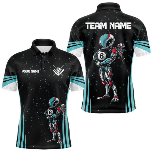 Maxcorners Custom Funny Alien 8 Ball Billiard Shirts For Men, Turquoise Galaxy Billiard Team Pool Jerseys