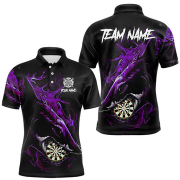 Maxcorners Personalized Purple Horror Shark Men Darts Polo League Shirts Funny Grunge Dart Jerseys