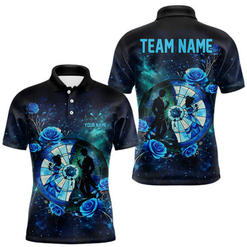 Maxcorners Blue Galaxy Roses Groom & Bride Dartboard Men Darts Polo Shirt Custom Valentine Dart Couple Gifts LM1104