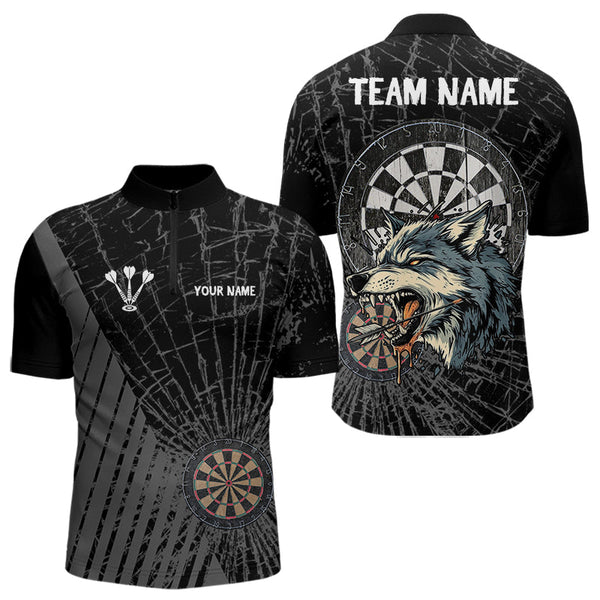 Maxcorners Personalized Wolf Black Darts Boards Polo & 1/4 Zip Shirt For Men, Dart Team Shirts LM233