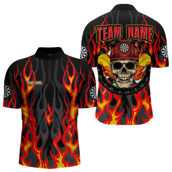 Maxcorners Personalized Skull Firefighter In Flame Custom Darts Shirt For Men, Dart Team Shirts LM233