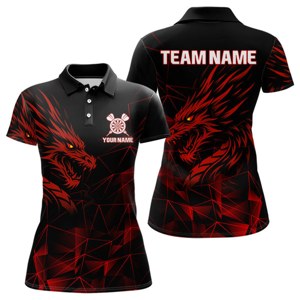 Maxcorners Men’s Custom Darts Shirt With Maroon Dragons And Black Geometric Pattern
