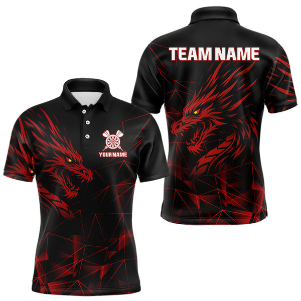 Maxcorners Men’s Custom Darts Shirt With Maroon Dragons And Black Geometric Pattern