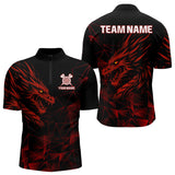 Maxcorners Men’s Custom Darts Shirt With Maroon Dragons And Black Geometric Pattern