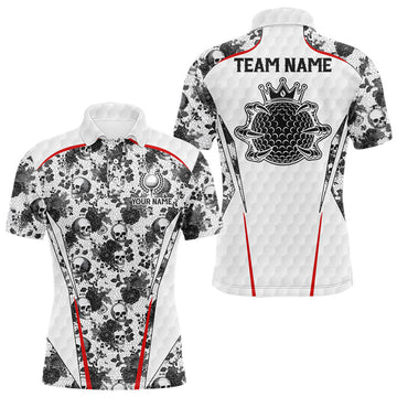 Maxcorners Black And White Skull Roses Golf Polo Shirts For Men Custom Golf Team Attire For Golfers LM1705