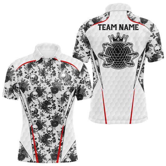 Maxcorners Black And White Skull Roses Golf Polo Shirts For Men Custom Golf Team Attire For Golfers LM1705