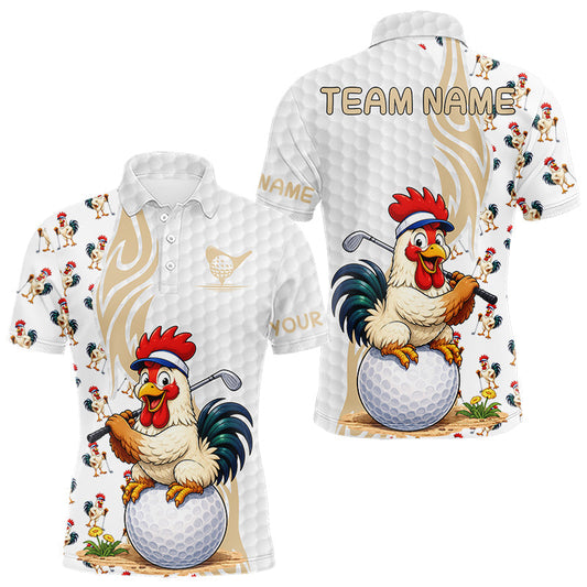 Maxcorners Funny Rooster Polo Shirt Mens Golf Polo Shirts Custom Rooster White Golf Pattern Golf Shirt