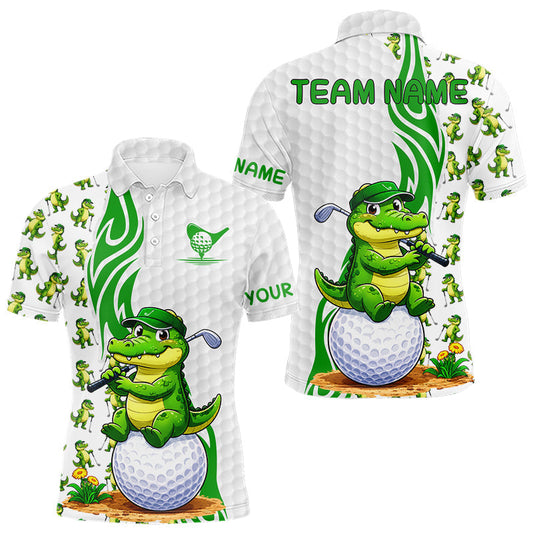 Maxcorners Funny Alligator Polo Shirt Mens Golf Polo Shirts Custom Alligator White Golf Pattern Golf Shirt
