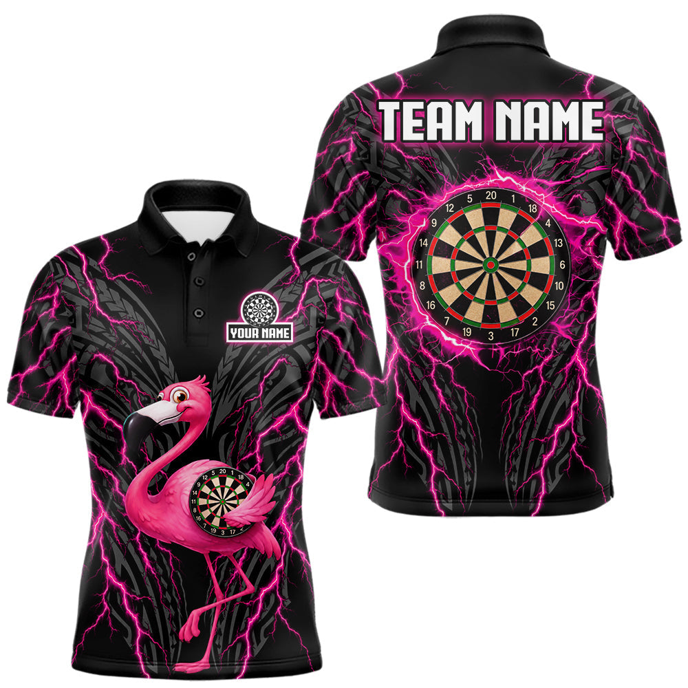 Maxcorners Funny Flamingo Tribal Darts Team Jersey Custom Pink Thunder Lightning Darts Polo 1/4-Zip Shirt For Men
