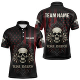 Maxcorners Custom Red Gothic Skulls Dartboard Patriotic Men Darts Polo Shirt US Flag Darts Jersey TU1711