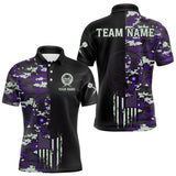 Maxcorners Black And Purple US Flag Digital Camo Skull Custom Men Darts Polo Shirt Dart Gifts TU1711