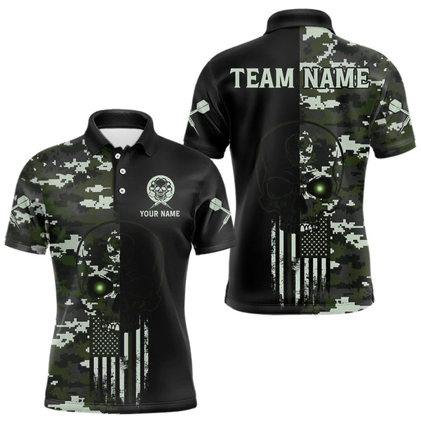 Maxcorners Black Green Military US Flag Digital Camo Skull Custom Men Darts Polo Shirt Dart Gifts TU1711