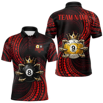 Maxcorners Red Tribal Pattern Mens Billiard Shirts Custom Skull Crown 8 Ball & 9 Ball Billiard Team Jersey