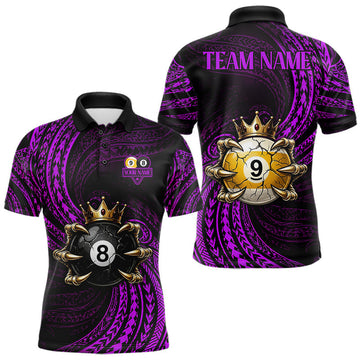 Maxcorners Purple Tribal Pattern Mens Billiard Shirts Custom Skull Crown 8 Ball & 9 Ball Billiard Team Jersey