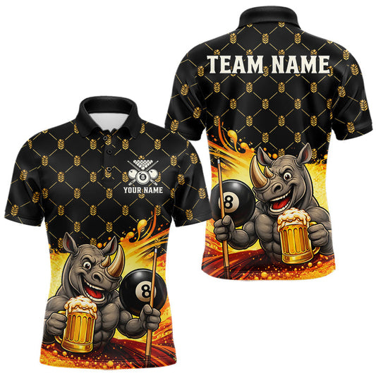 Maxcorners Beer & Funny Rhino Play Pool 8 Ball Mens Billiard Team Shirt Custom Billiard Polo & 1/4 Zip Attire