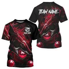 Maxcorners Custom Red Grunge Shark Pickleball 3D Ball Jerseys Men Funny Pickleball League Shirts LM1501