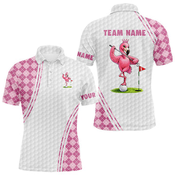 Maxcorners Funny Mens Golf Polo Shirt Custom Crown Flamingo Pink Argyle Pattern Golf Clothing Shirts